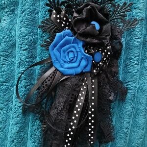 Chic Black and Blue Floral Brooch